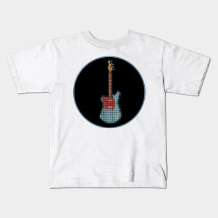 Tiled Pixel Lefty Mustang Guitar in a Black Circle Kids T-Shirt